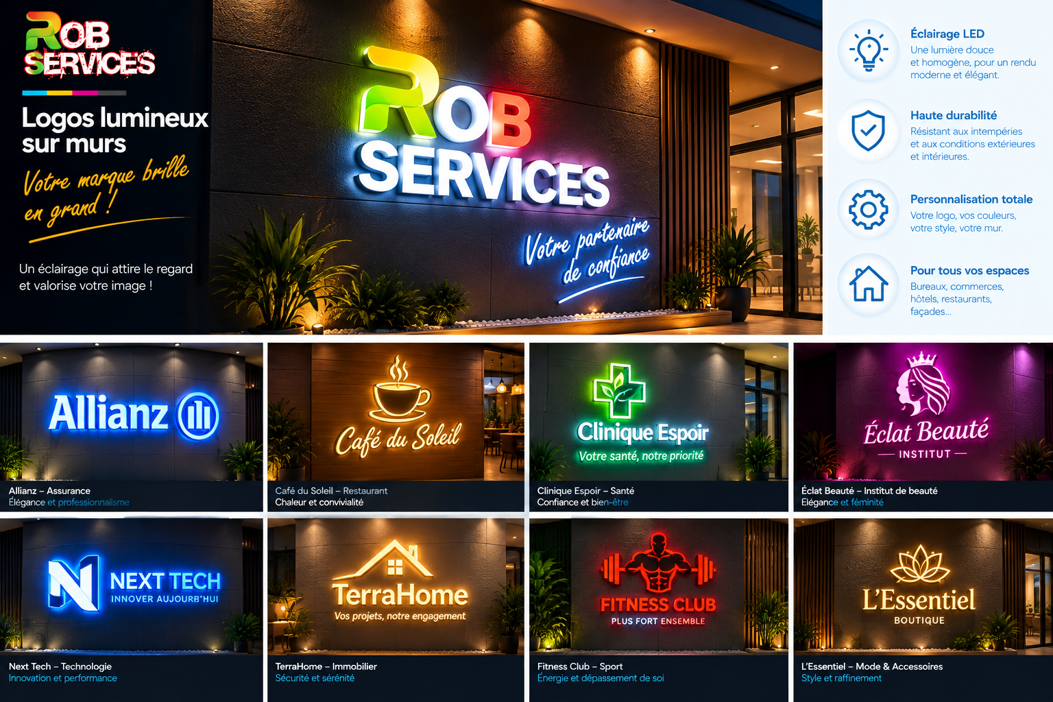 ACCUEIL logos luminescentes sur murs personnalisés